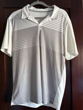 Oakley Grey and White Striped Performance Polo